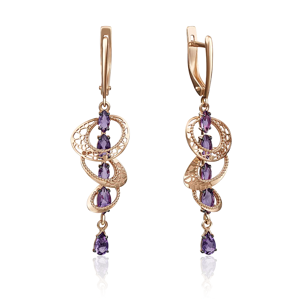 Серьги с английским замком из красного золота с аметистами 02-4210-00-203-1110-57