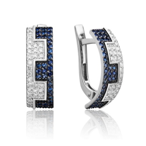 Серьги с английским замком из белого золота с бриллиантами и сапфирами 02-0400-00-105-1120-30