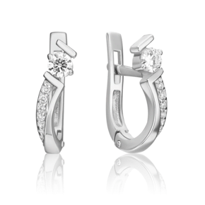 Серьги с английским замком из белого золота с бриллиантами 02-0402-00-101-1120-30