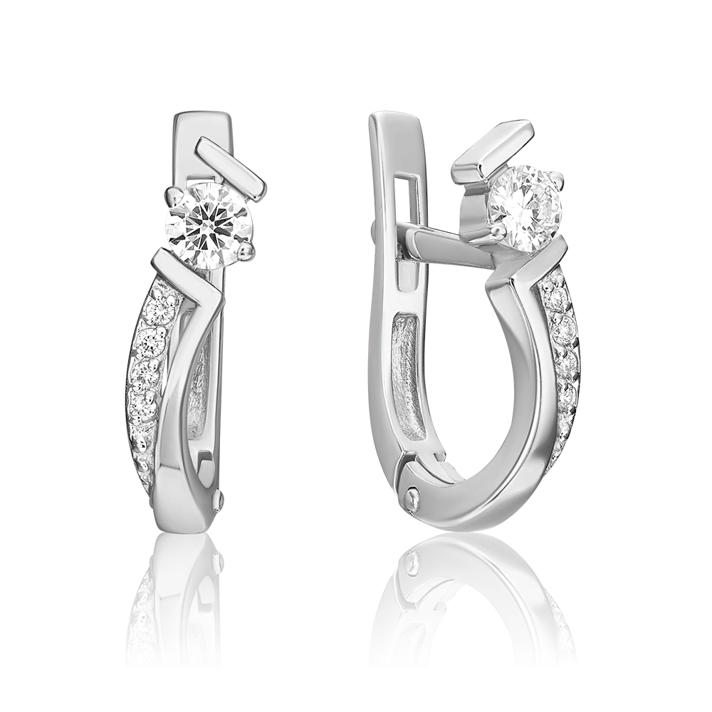 Серьги с английским замком из белого золота с бриллиантами 02-0402-00-101-1120-30