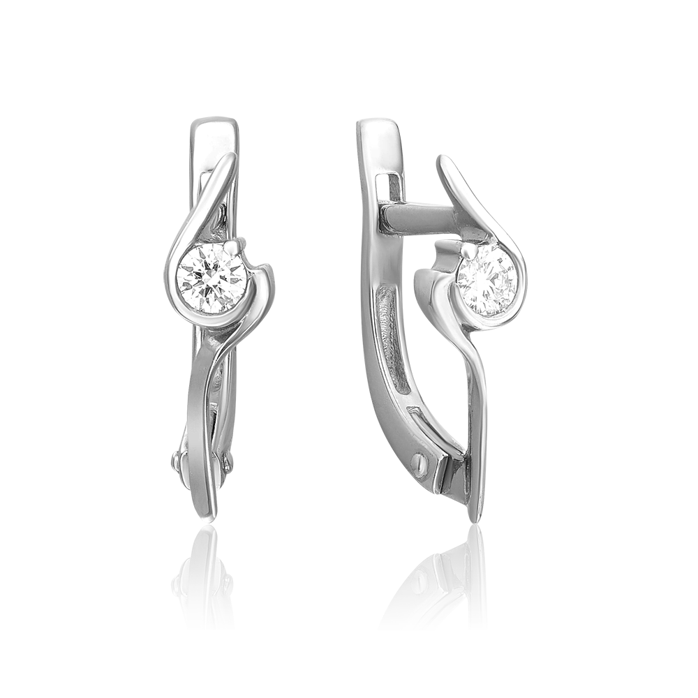 Серьги с английским замком из белого золота с бриллиантом 02-0404-00-101-1120-30