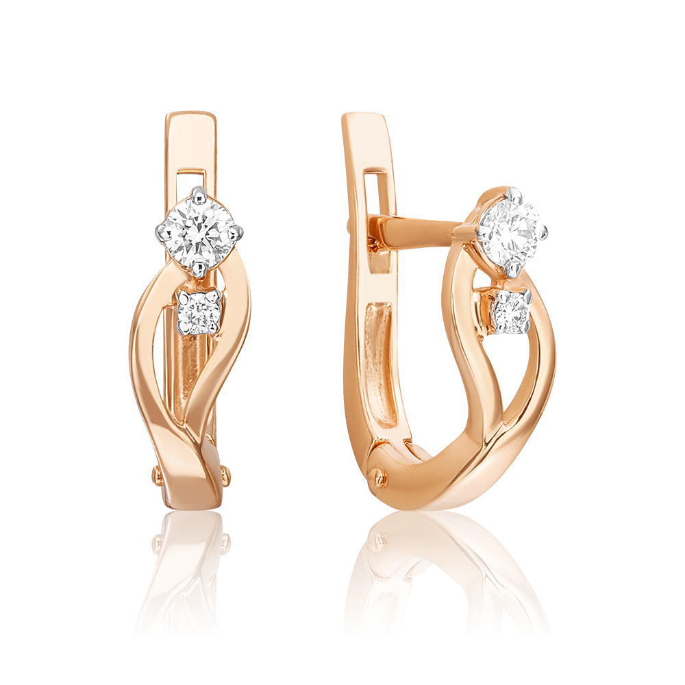 Серьги с английским замком из красного золота с бриллиантами 02-0407-00-101-1110-30