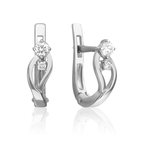 Серьги с английским замком из белого золота с бриллиантами 02-0408-00-101-1120-30