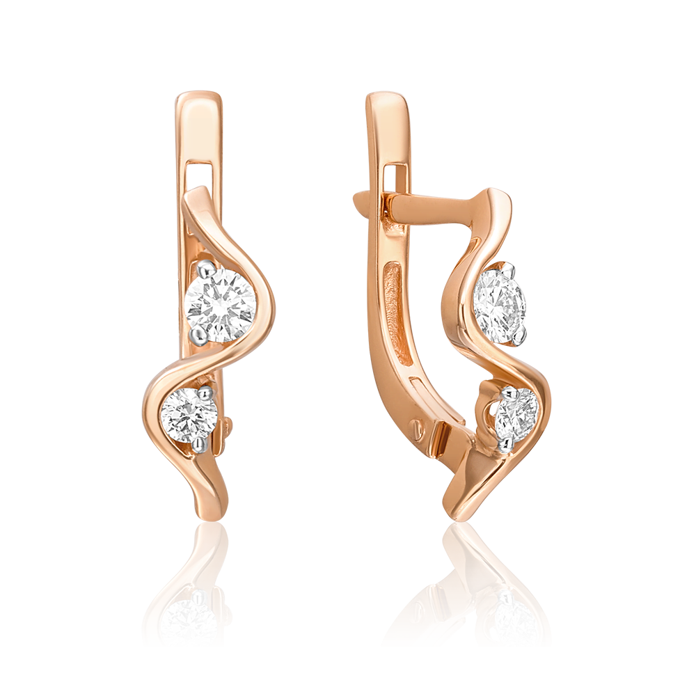 Серьги с английским замком из красного золота с бриллиантами 02-0411-00-101-1110-30