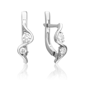 Серьги с английским замком из белого золота с бриллиантами 02-0412-00-101-1120-30