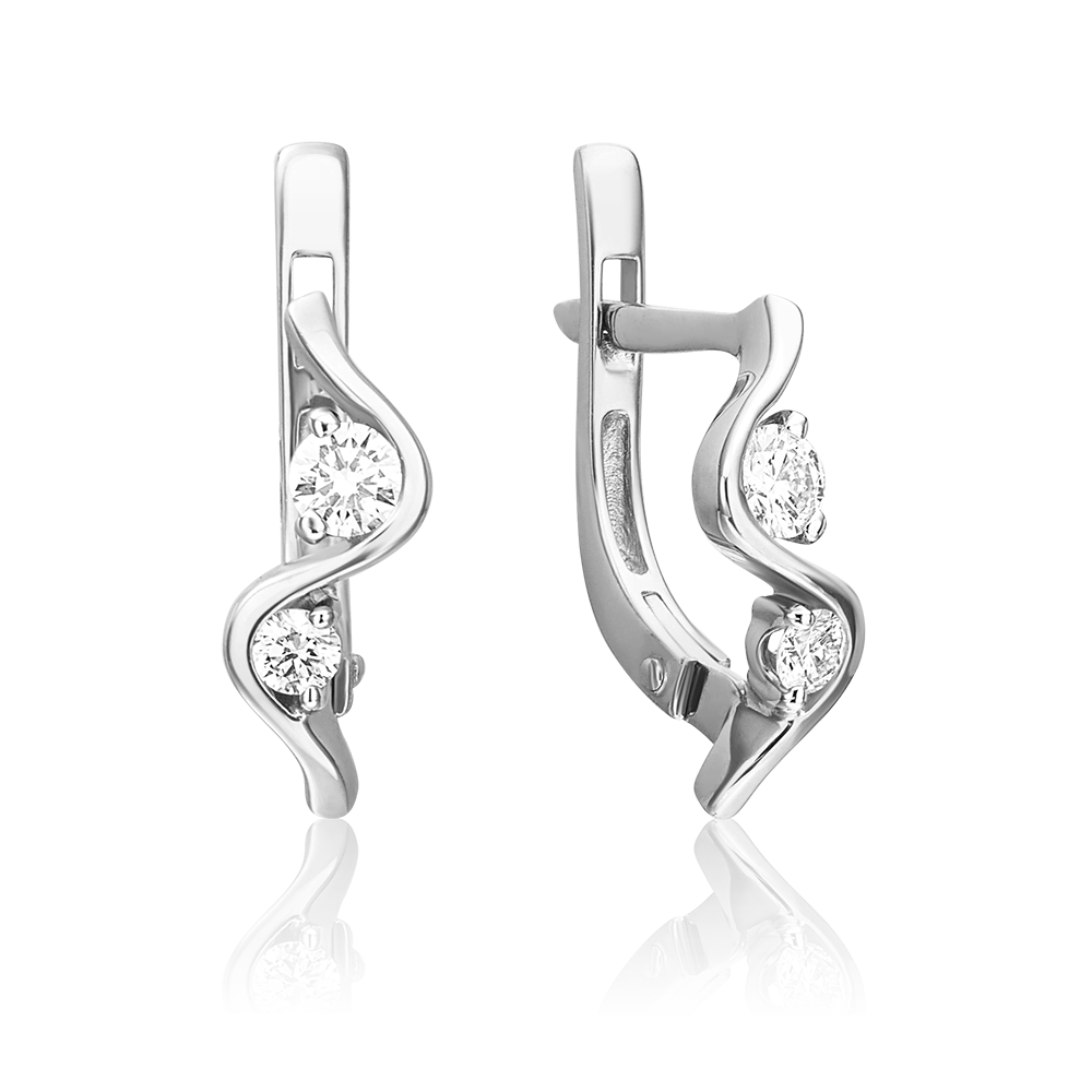 Серьги с английским замком из белого золота с бриллиантами 02-0412-00-101-1120-30