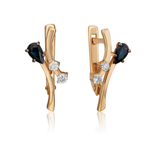Серьги с английским замком из красного золота с сапфиром и бриллиантами 02-0415-00-105-1110-30