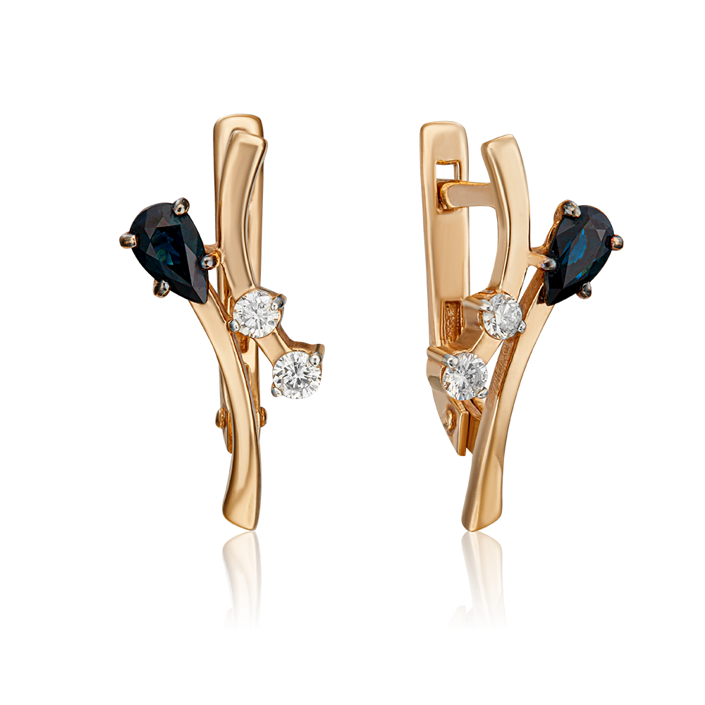 Серьги с английским замком из красного золота с сапфиром и бриллиантами 02-0415-00-105-1110-30