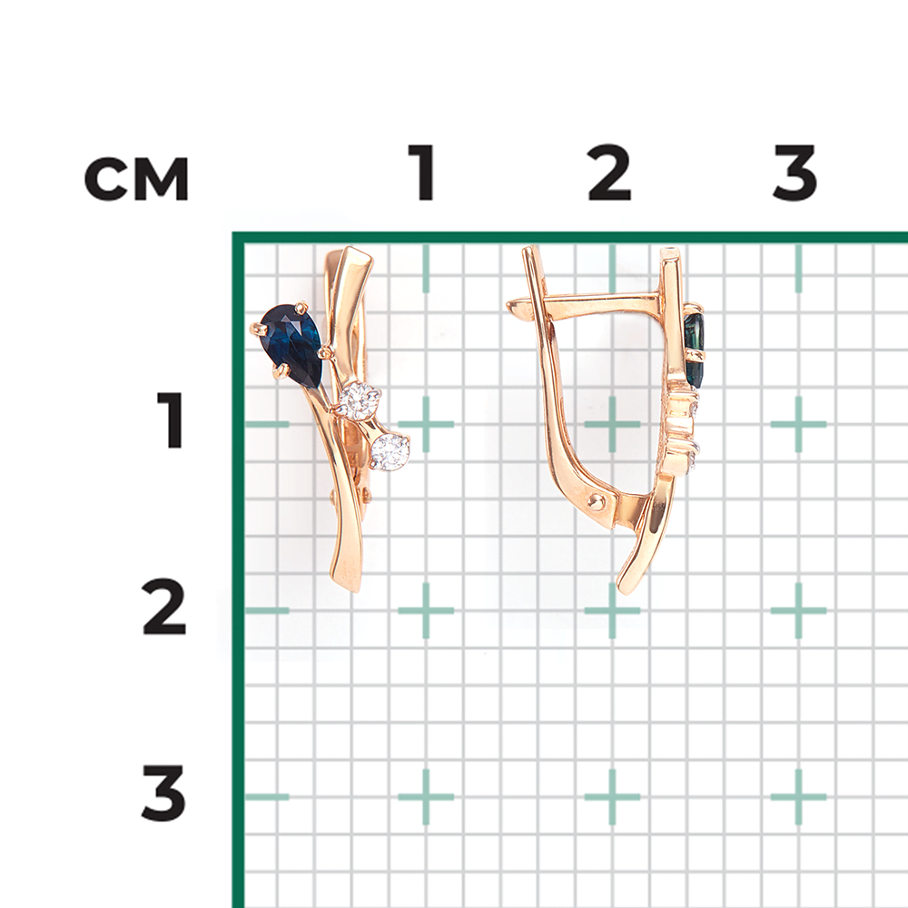 Серьги с английским замком из красного золота с сапфиром и бриллиантами 02-0415-00-105-1110-30