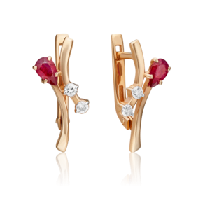 Серьги с английским замком из красного золота с рубином и бриллиантами 02-0415-00-107-1110-30