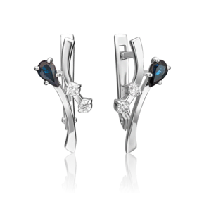 Серьги с английским замком из белого золота с сапфиром и бриллиантами 02-0416-00-105-1120-30