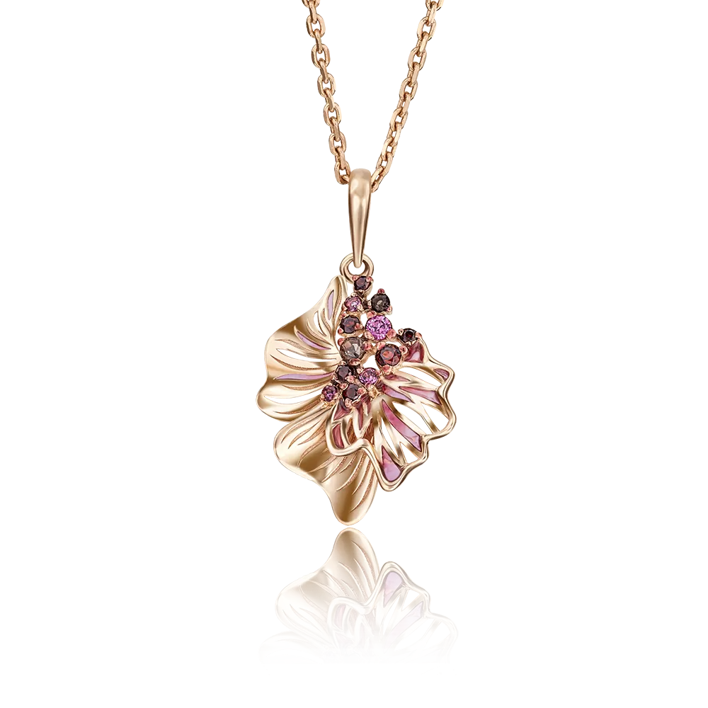 Подвеска из красного золота с гранатами, кварцем дымчатым и эмалью 03-2760-00-705-1110-57