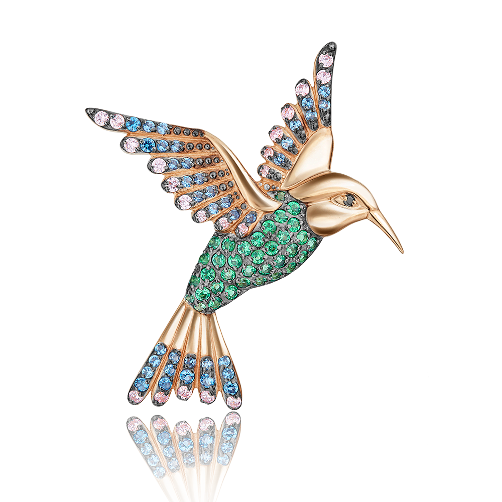 Брошь «Колибри» из красного золота с фианитами 04-0097-00-404-1110-32