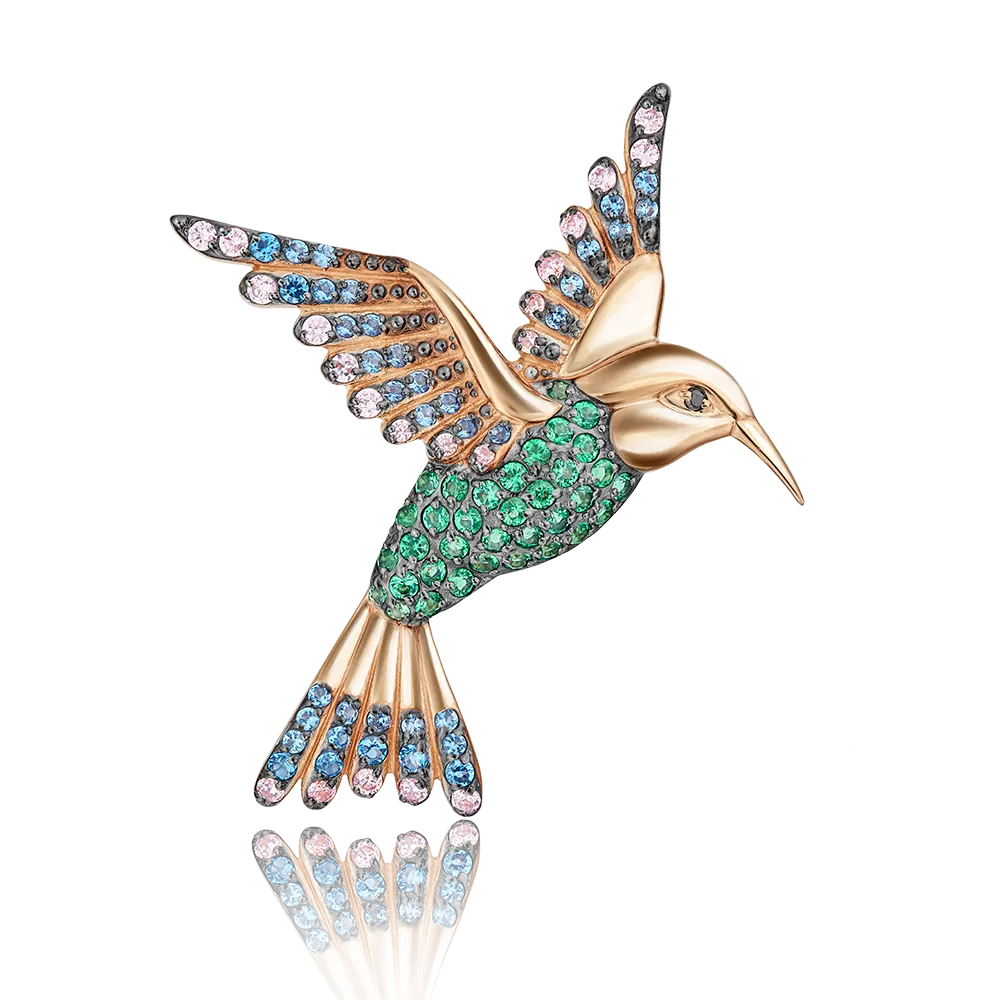 Брошь «Колибри» из красного золота с фианитами 04-0097-00-404-1110-32