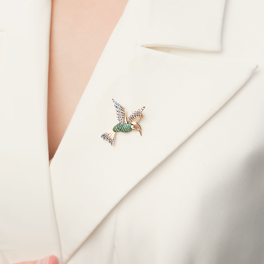 Брошь «Колибри» из красного золота с фианитами 04-0097-00-404-1110-32