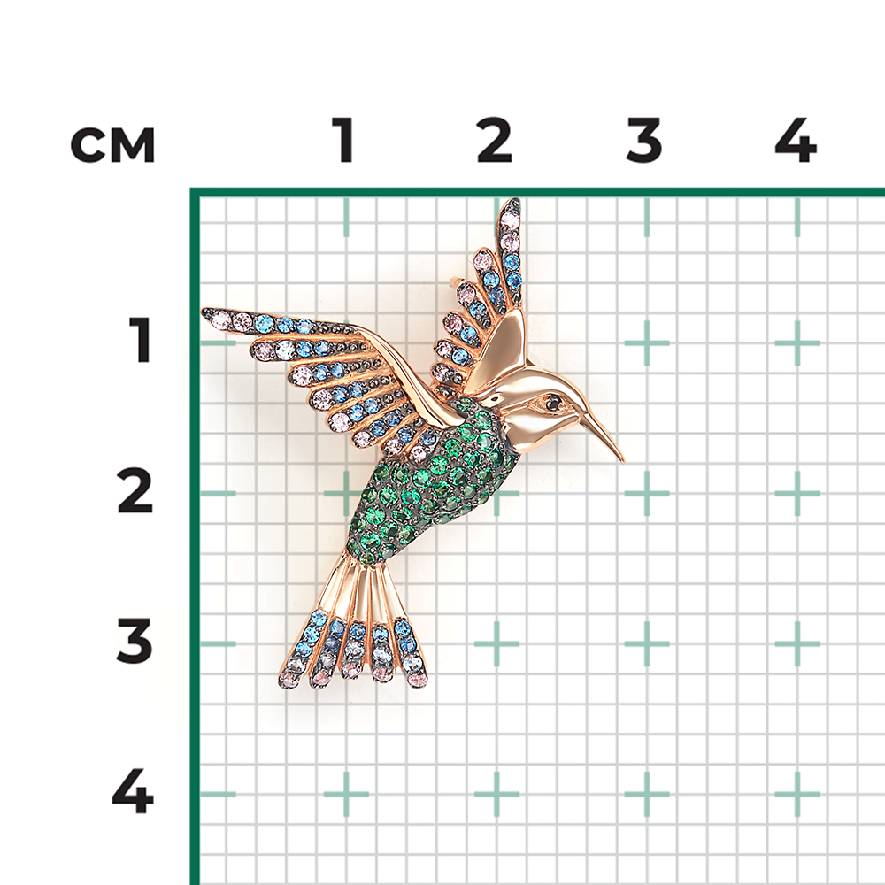Брошь «Колибри» из красного золота с фианитами 04-0097-00-404-1110-32