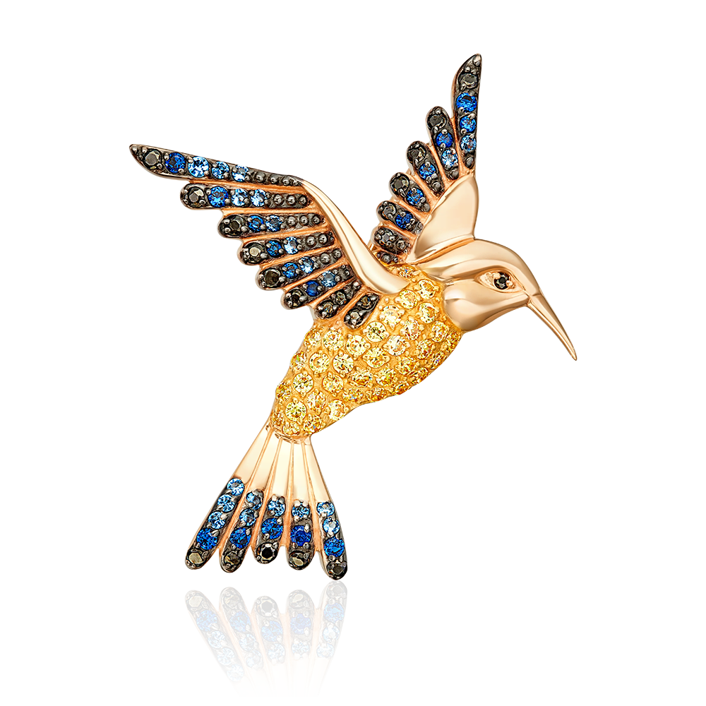 Брошь «Колибри» из красного золота с фианитами 04-0097-01-404-1110-32