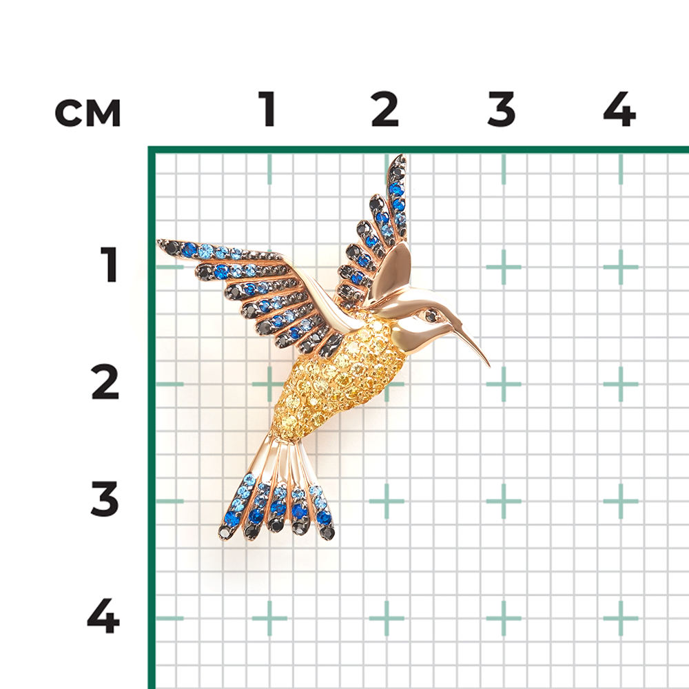 Брошь «Колибри» из красного золота с фианитами 04-0097-01-404-1110-32