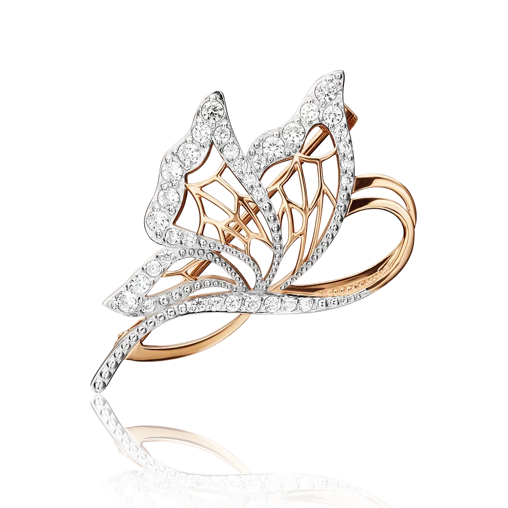 Брошь «Бабочка» из красного золота с фианитами 04-0099-00-401-1110-24
