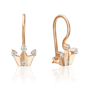 Детские серьги «Короны» с французским замком из красного золота с фианитами 02-3494-00-401-1110-03