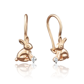 Детские серьги «Зайчата» с французским замком из красного золота с фианитом 02-3495-00-401-1110-03