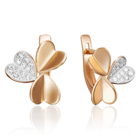 Серьги «Клевер» с английским замком из красного золота с фианитами 02-3496-00-401-1110-23