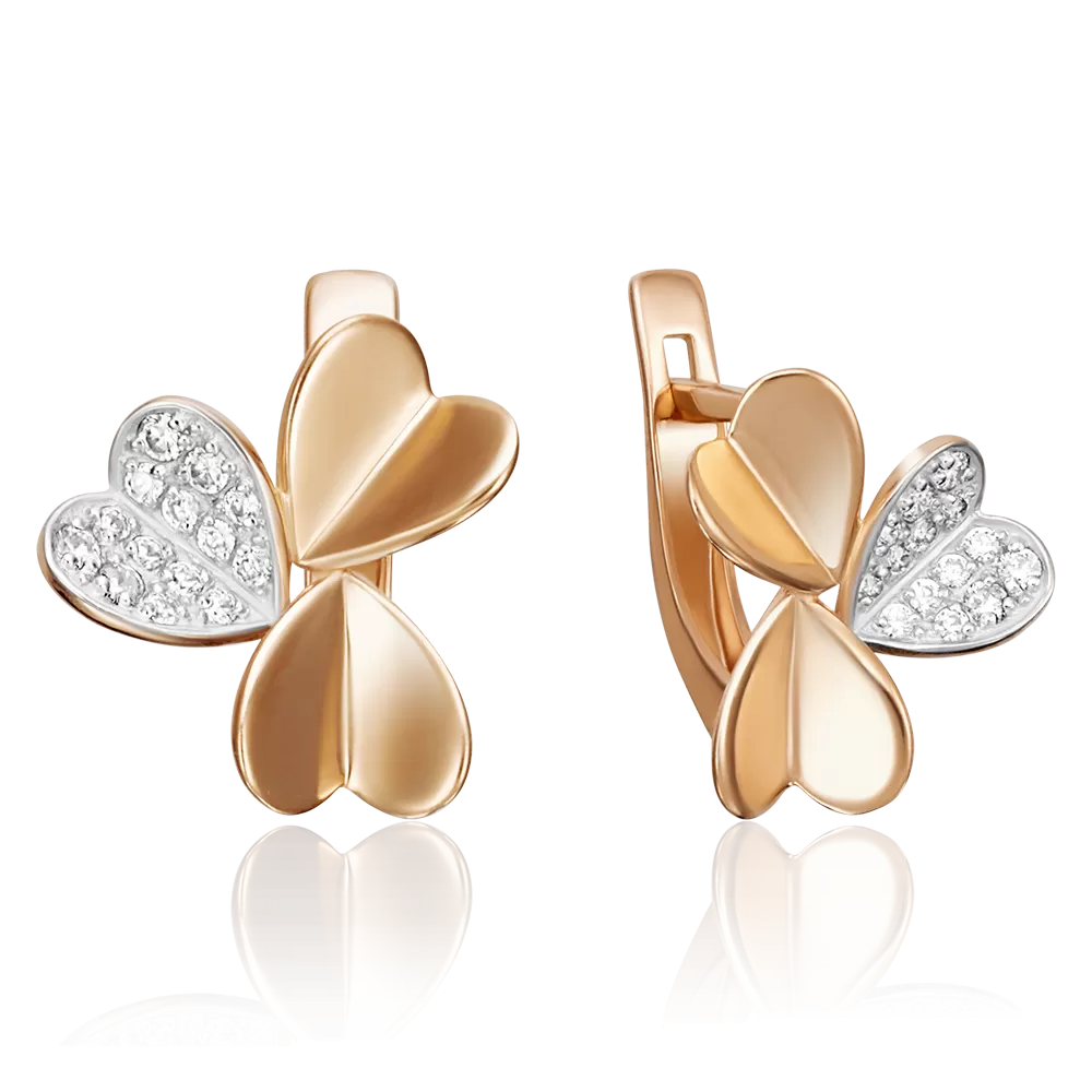 Серьги «Клевер» с английским замком из красного золота с фианитами 02-3496-00-401-1110-23