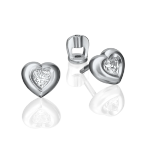 Серьги-пусеты «Сердца» из белого золота с фианитом 02-3685-00-501-1120-38