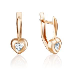 Серьги «Сердца» с английским замком из красного золота с фианитом 02-3686-00-501-1110-38