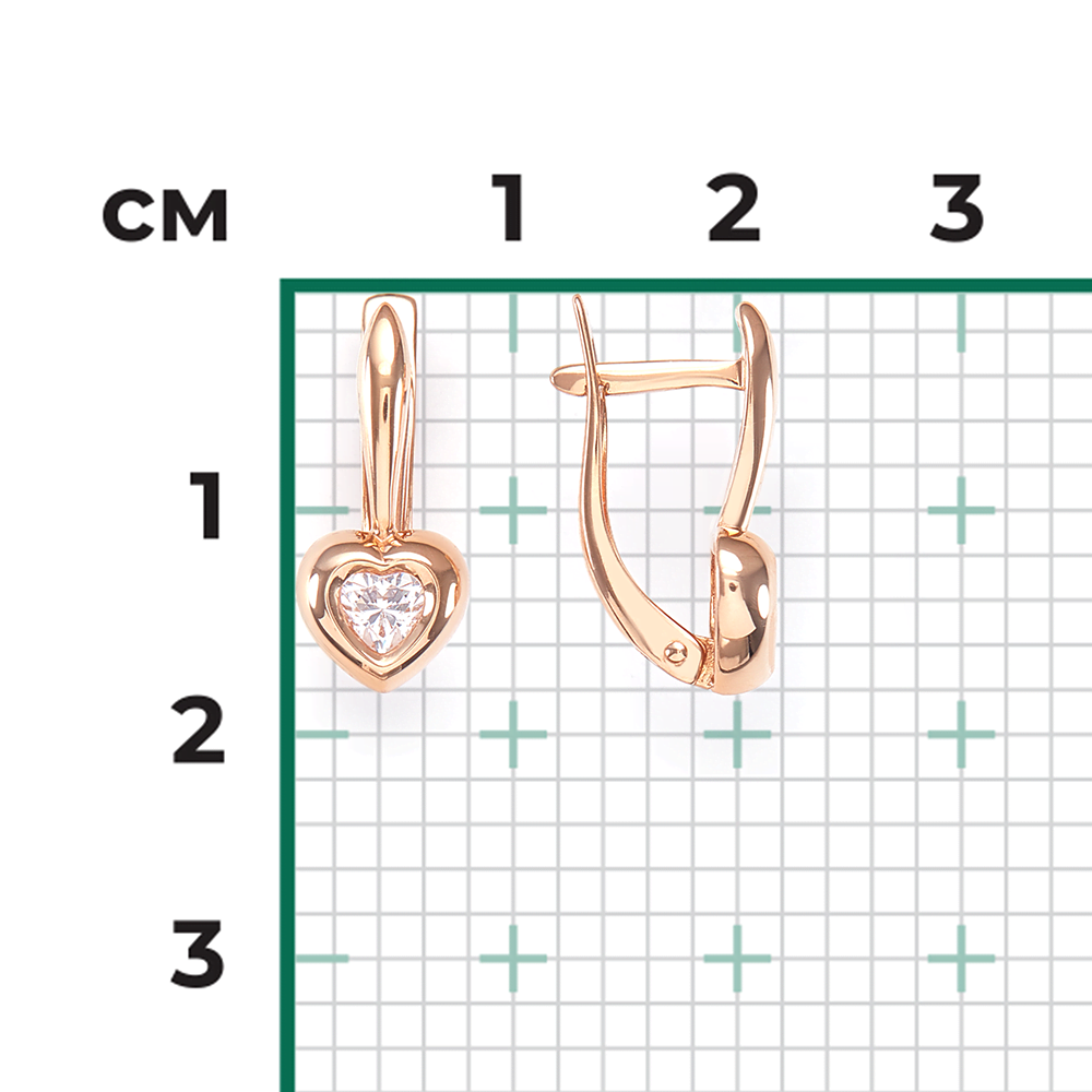Серьги «Сердца» с английским замком из красного золота с фианитом 02-3686-00-501-1110-38