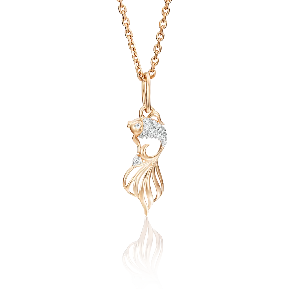 Подвеска «Золотая рыбка» из красного золота с фианитами 03-2493-00-401-1110-03