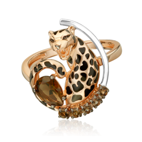 Кольцо «Леопард» из комбинированного золота с кварцем дымчатым и эмалью 01-5883-00-202-1111