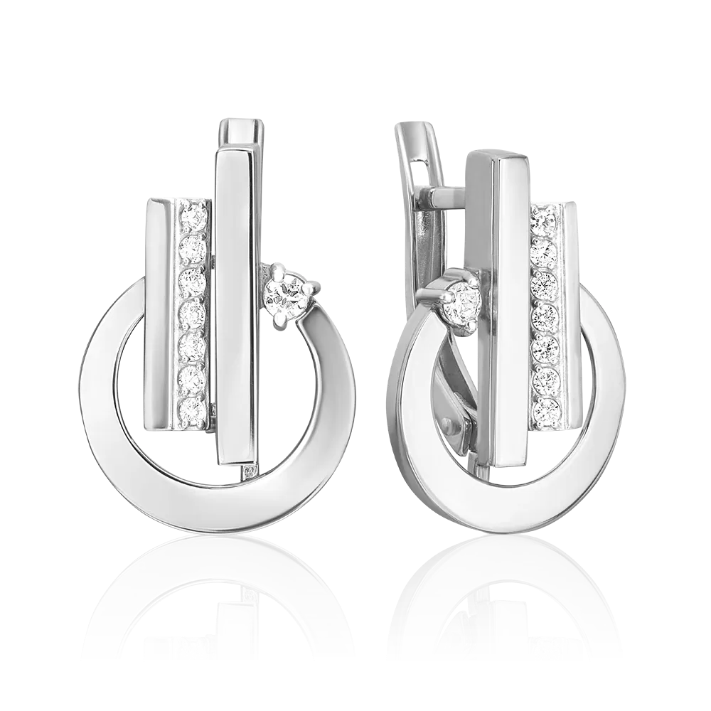 Серьги с английским замком из белого золота с фианитами 02-5131-00-401-1120