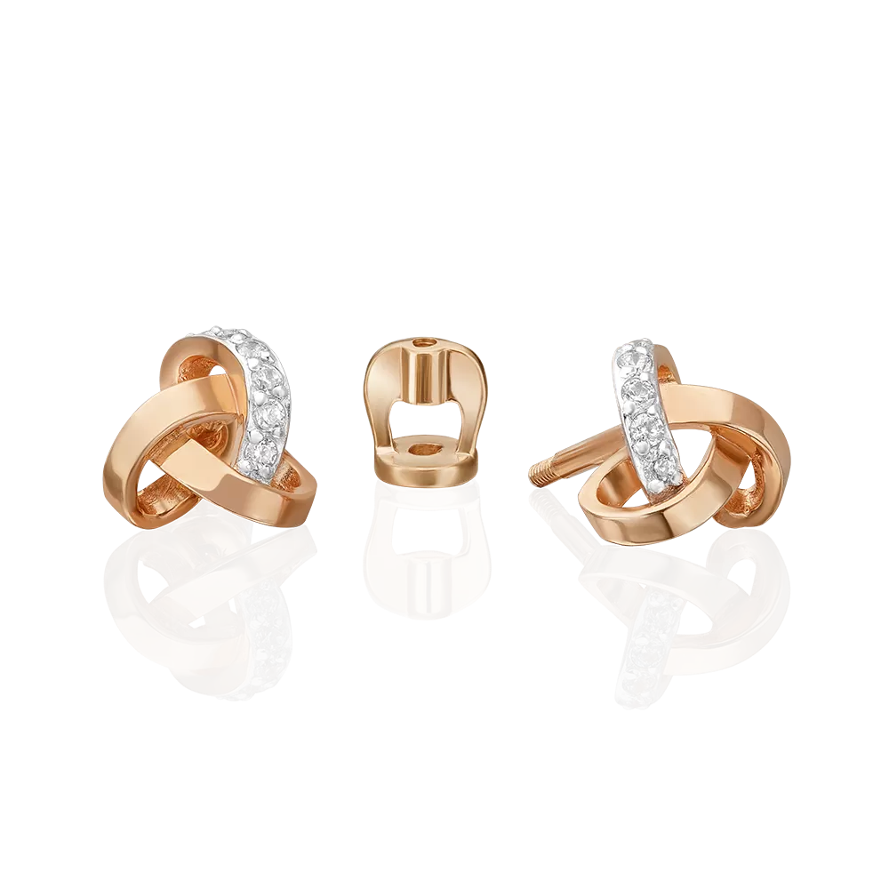 Серьги-пусеты из красного золота с фианитами 02-3416-00-401-1110-03