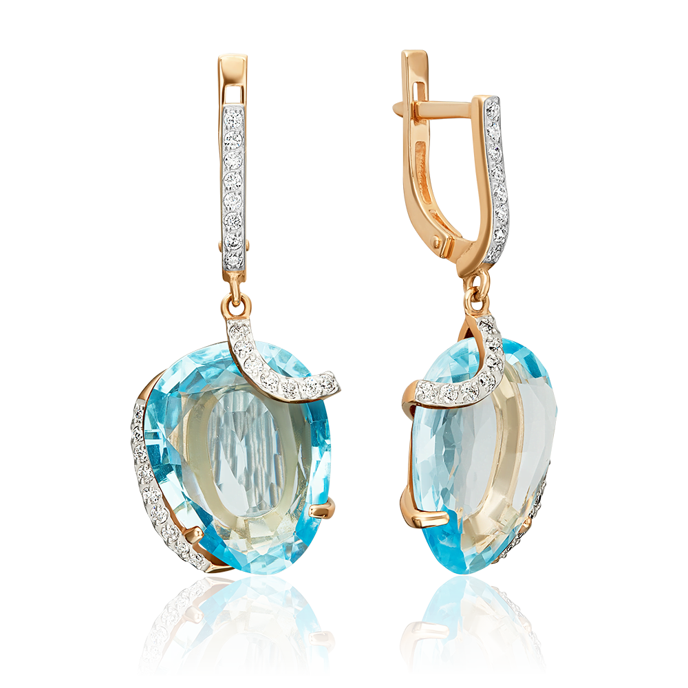 Серьги с английским замком из красного золота с топазом и фианитами 02-3214-00-207-1110-46