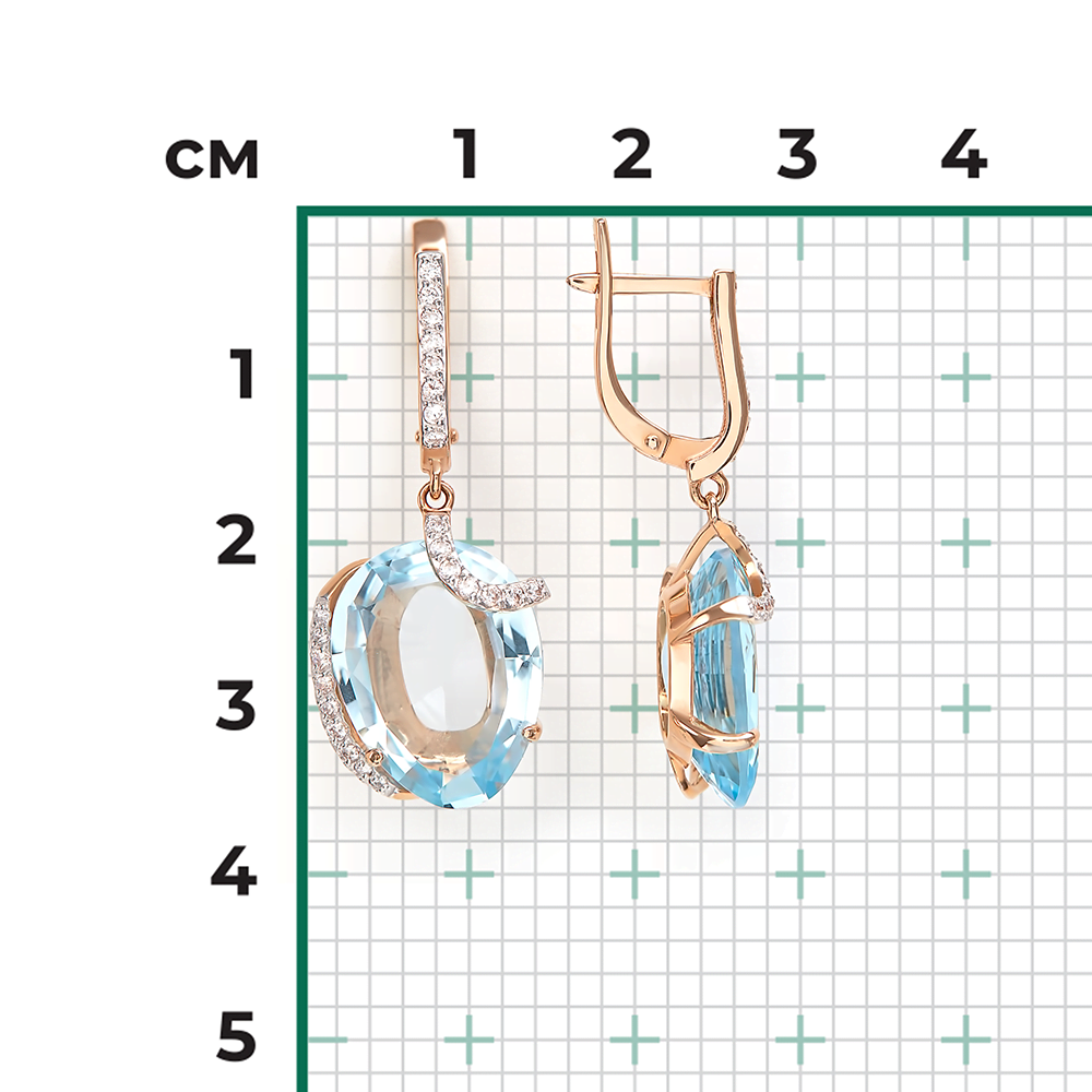 Серьги с английским замком из красного золота с топазом и фианитами 02-3214-00-207-1110-46