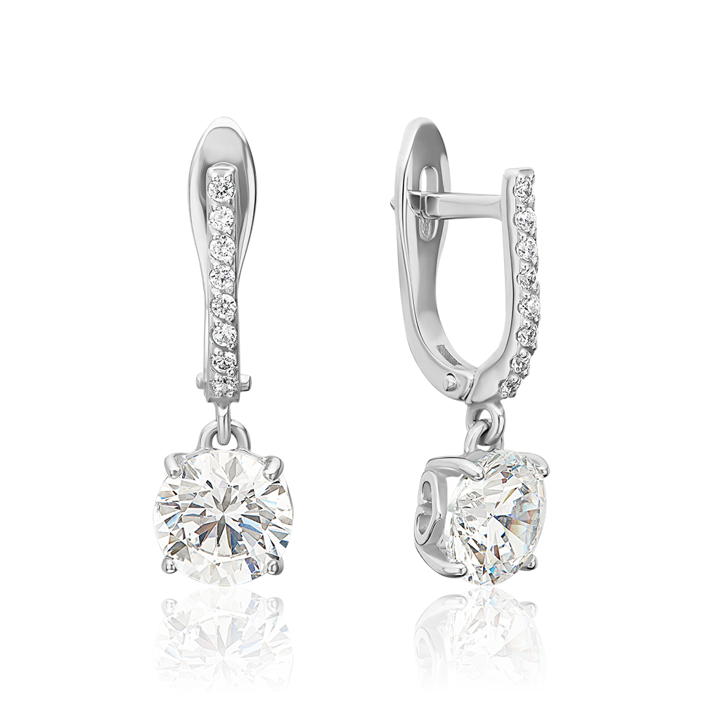 Серьги с английским замком из белого золота с фианитами 02-3219-00-501-1120-38
