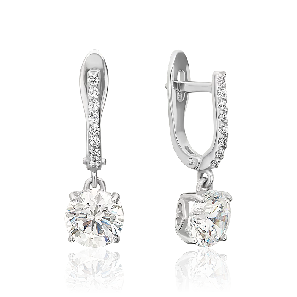 Серьги с английским замком из белого золота с фианитами 02-3219-00-501-1120-38
