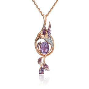 Подвеска «Колибри» из красного золота с миксом камней и эмалью 03-3108-00-225-1110-57