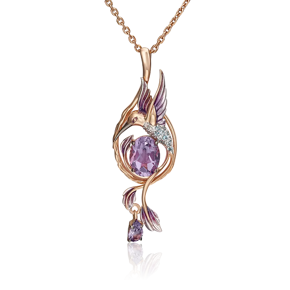 Подвеска «Колибри» из красного золота с миксом камней и эмалью 03-3108-00-225-1110-57