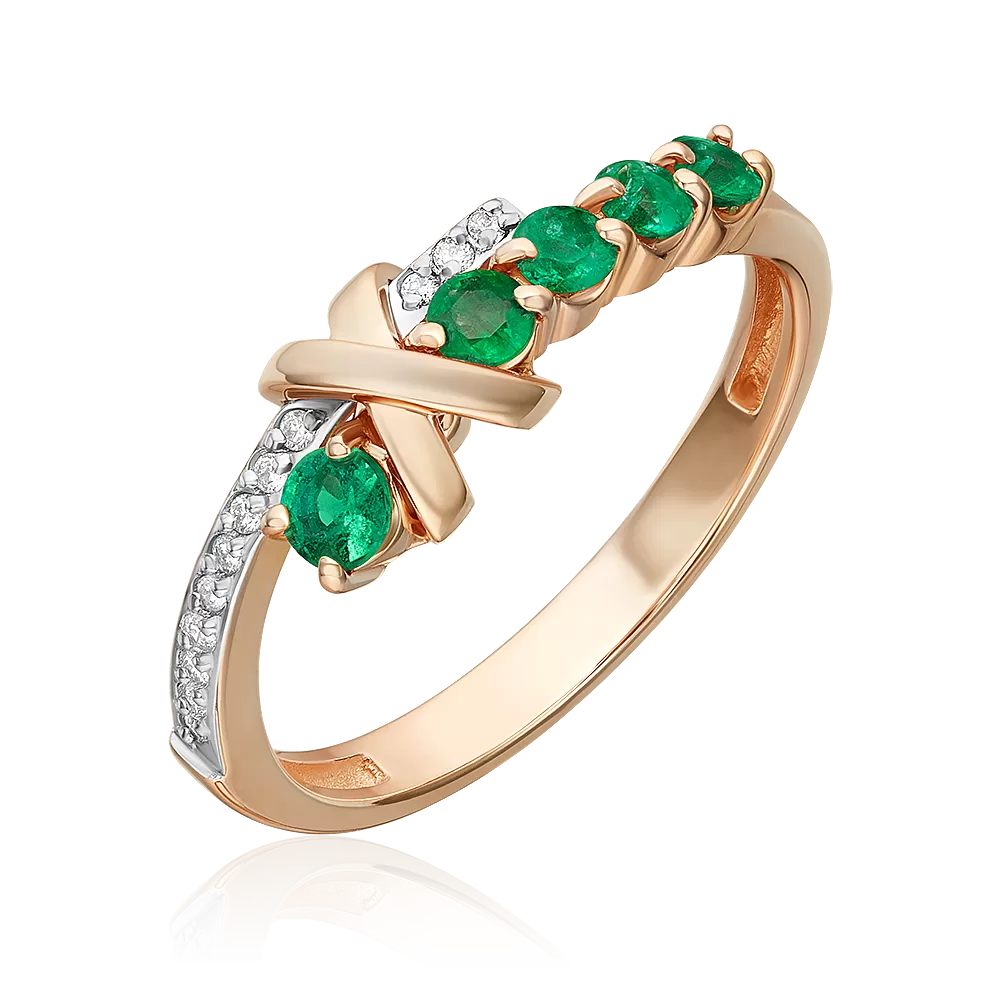 Кольцо из красного золота с изумрудами и бриллиантами 01-5728-00-106-1110