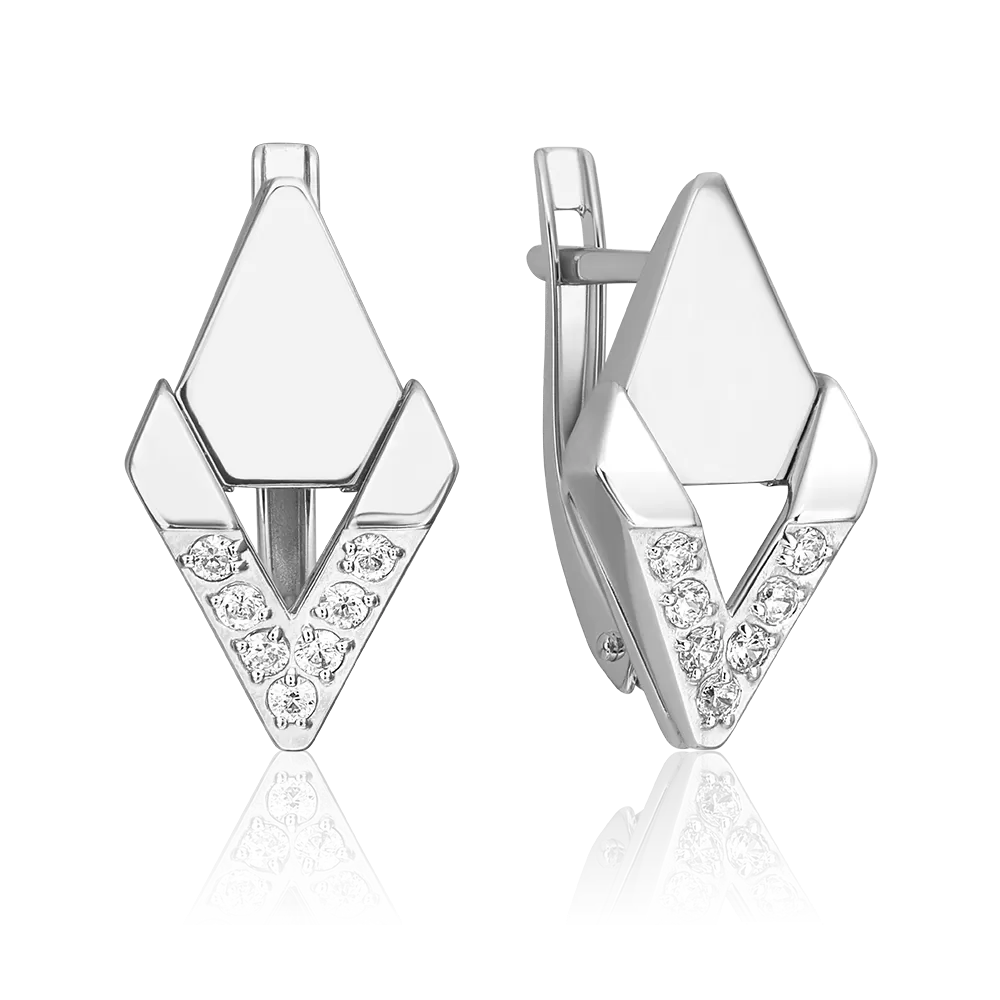 Серьги с английским замком из белого золота с фианитами 02-5135-00-401-1120