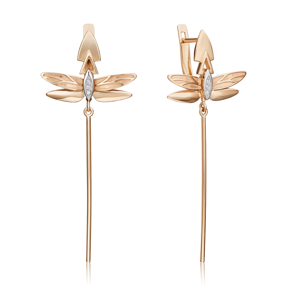 Серьги «Стрекозы. Ценность настоящего» с английским замком из комбинированного золота с бриллиантами 02-4811-00-101-1111