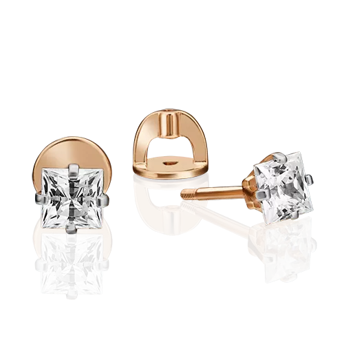 Серьги-пусеты из красного золота с фианитом 02-4549-00-401-1110