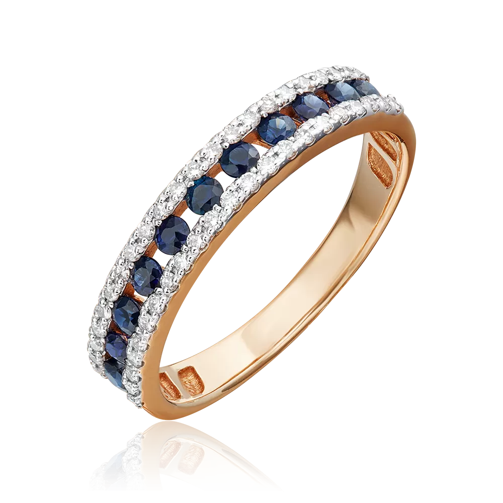 Кольцо из красного золота с сапфирами и бриллиантами 01-1501-00-105-1110-30