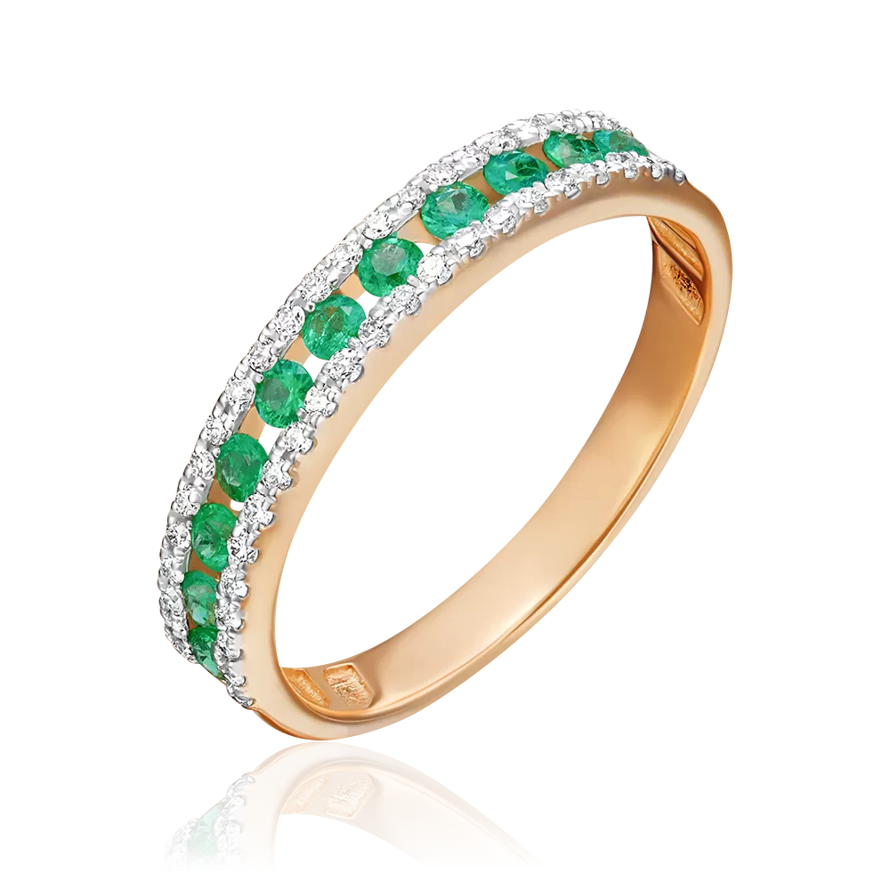 Кольцо из красного золота с изумрудами и бриллиантами 01-1501-00-106-1110-30