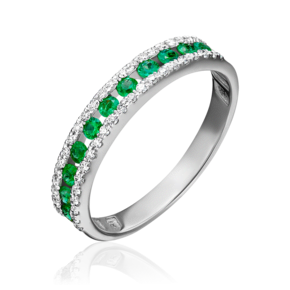 Кольцо из белого золота с изумрудами и бриллиантами