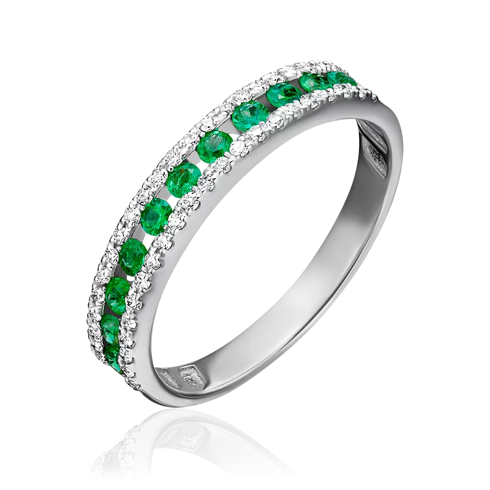 Кольцо из белого золота с изумрудами и бриллиантами 01-1501-00-106-1120-30