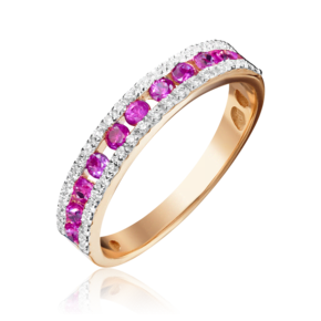 Кольцо из красного золота с рубинами и бриллиантами