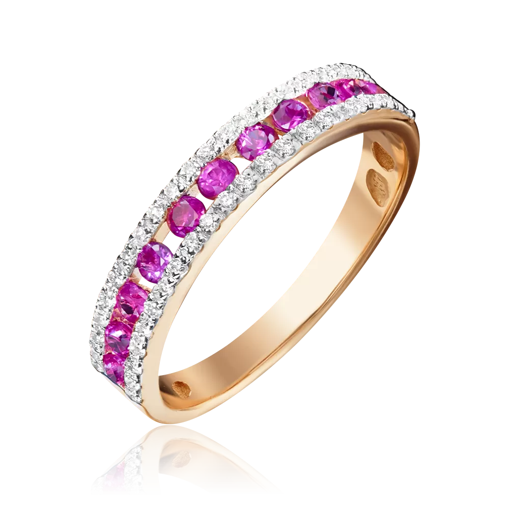 Кольцо из красного золота с рубинами и бриллиантами 01-1501-00-107-1110-30